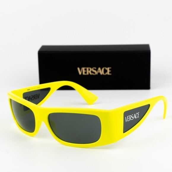 NEW Versace VE4482 544987 Yellow Fluo Dark Grey Rectangular Unisex Sunglasses - Picture 2 of 11